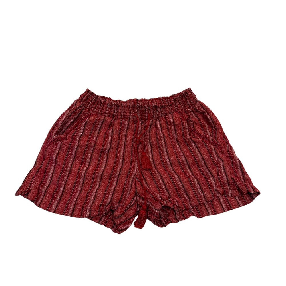 Briggs New York Womens‎ Red Striped Linen Blend Tassel Drawstring Shorts Small